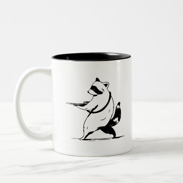 Caneca De Café Em Dois Tons Engraçado Raccoon (Esquerda)