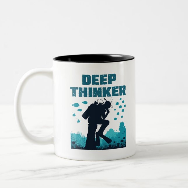 Caneca De Café Em Dois Tons Engraçado Scuba Mergulhando Mergulhador Deep Think (Esquerda)
