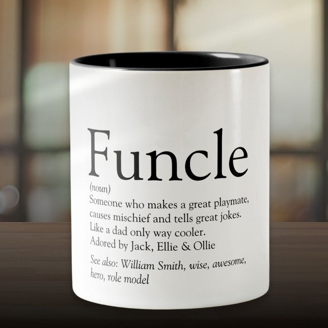 Caneca De Café Em Dois Tons Engraçado Tio Funcle Definição Dizendo (Funny Uncle Funcle Definition Saying Two-Tone Coffee Mug)