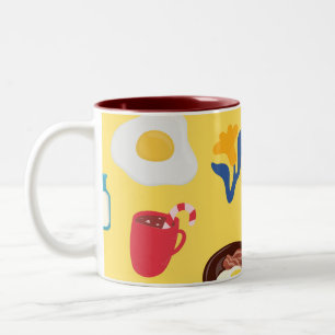 Caneca De Café Em Dois Tons Enrolamento Ilustrativo do Solo Amarelo Colorido