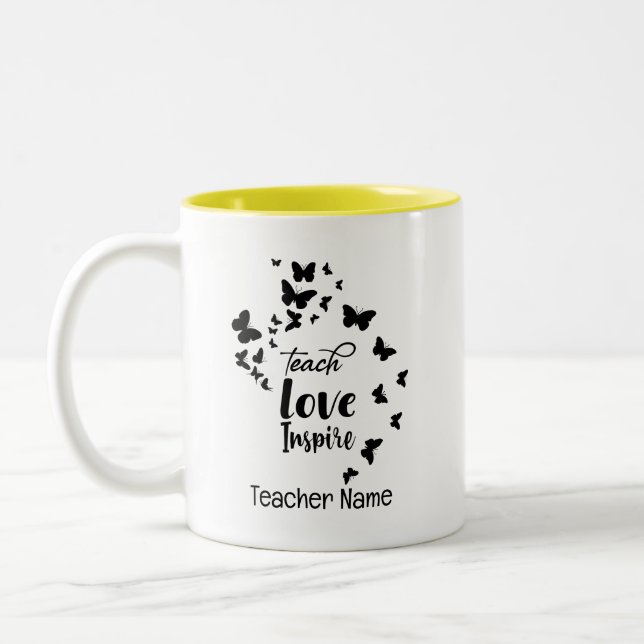 Caneca De Café Em Dois Tons Ensinar Amor Inspira Professora Bonita (Esquerda)