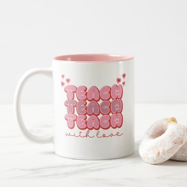 Caneca De Café Em Dois Tons Ensinar Com Amor (Com Donut)