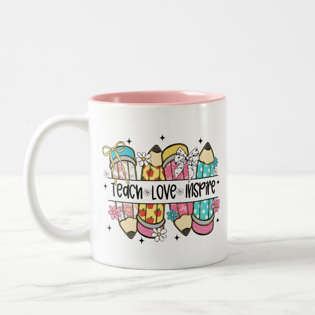 Caneca De Café Em Dois Tons Ensine Amor Inspire Professor  (Esquerda)