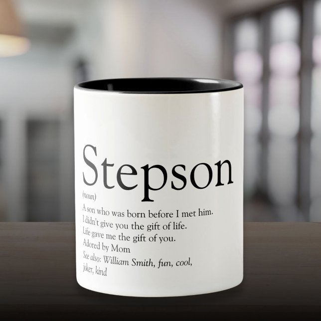 Caneca De Café Em Dois Tons Enteado Preto e Branco Definição Moderna (Stepson Modern Black and White Definition Two-Tone Coffee Mug)