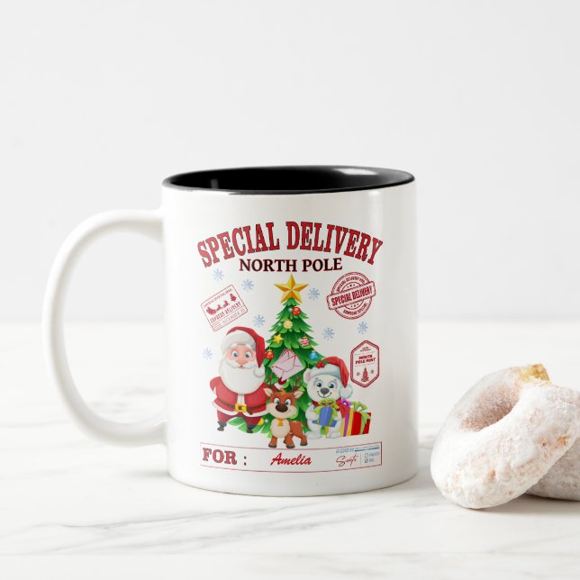 Caneca De Café Em Dois Tons Entrega Especial do Polo Norte Papai Noel (Com Donut)