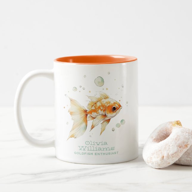 Caneca De Café Em Dois Tons Entusiasta do Lago Goldfish Personalizado (Com Donut)