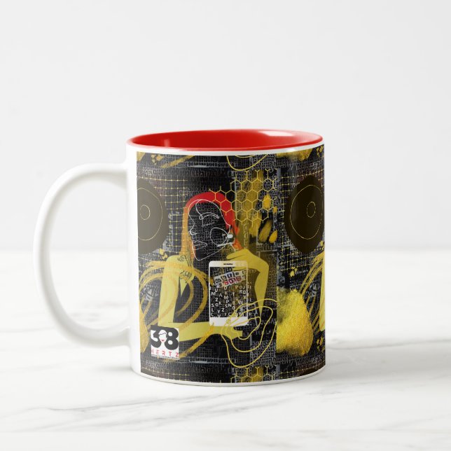 Caneca De Café Em Dois Tons Enviando mensagens para amigos (Esquerda)
