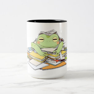 Caneca De Café Em Dois Tons Enviar ajuda Sapo enterrado em papelada Design Kaw