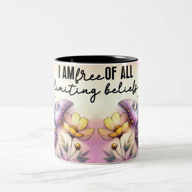 Caneca De Café Em Dois Tons Envoltório de Borboleta Inspirador (Centro)