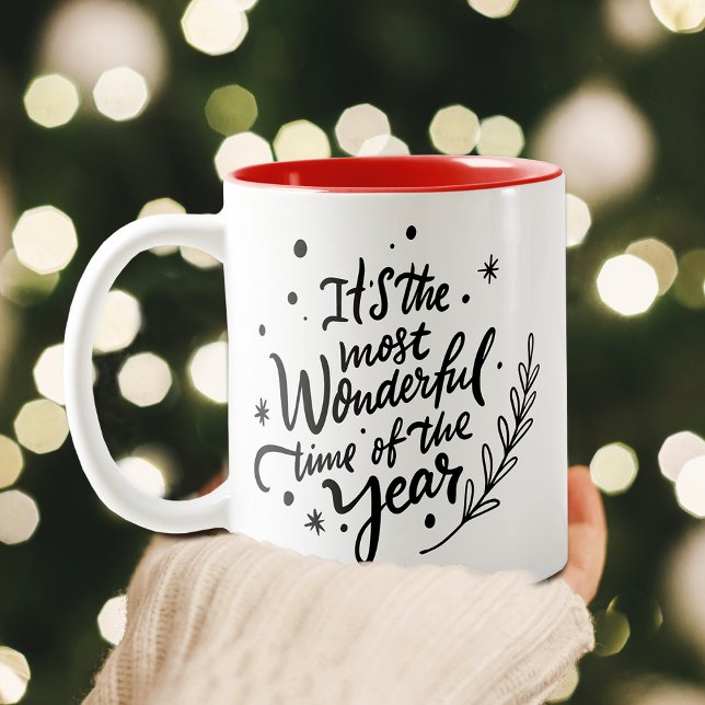Caneca De Café Em Dois Tons Época Mais Maravilhosa Natal Preto Script Férias (Most Wonderful Time Christmas Black Script Holiday Two-Tone Coffee Mug)