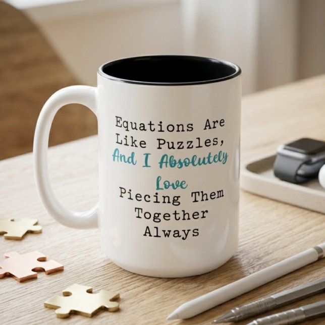 Caneca De Café Em Dois Tons Equações Como Puzzles Amam Montá-las (Criador carregado)
