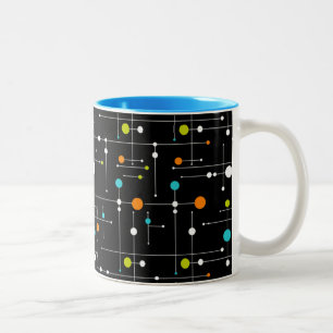 Caneca De Café Em Dois Tons Era espacial retro 11 onças atômica do preto do