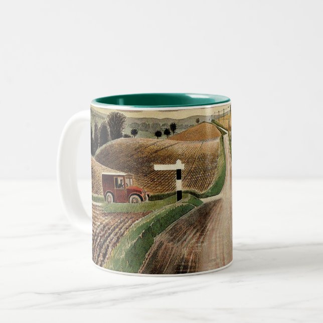 Caneca De Café Em Dois Tons Eric Ravilious - Paisagem de Wiltshire, (Frente Esquerda)