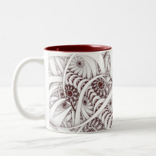 Caneca De Café Em Dois Tons "Errante Traipse" o Fractal espiral vermelho e