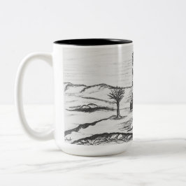Caneca De Café Em Dois Tons Esboço a Lápis do Farol na ilha no Mar