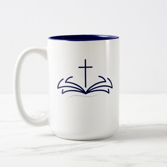 Caneca De Café Em Dois Tons Esboço da Bíblia Cruzada (Esquerda)