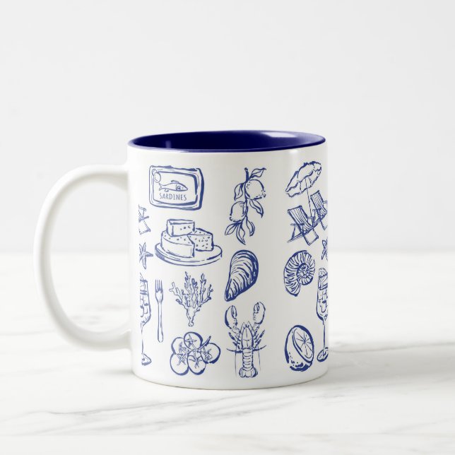 Caneca De Café Em Dois Tons Esboço de Vida Mediterrânea (Esquerda)