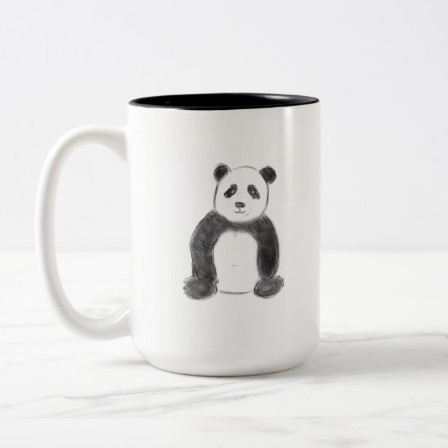 Caneca De Café Em Dois Tons Esboço preto e branco do panda (Esquerda)