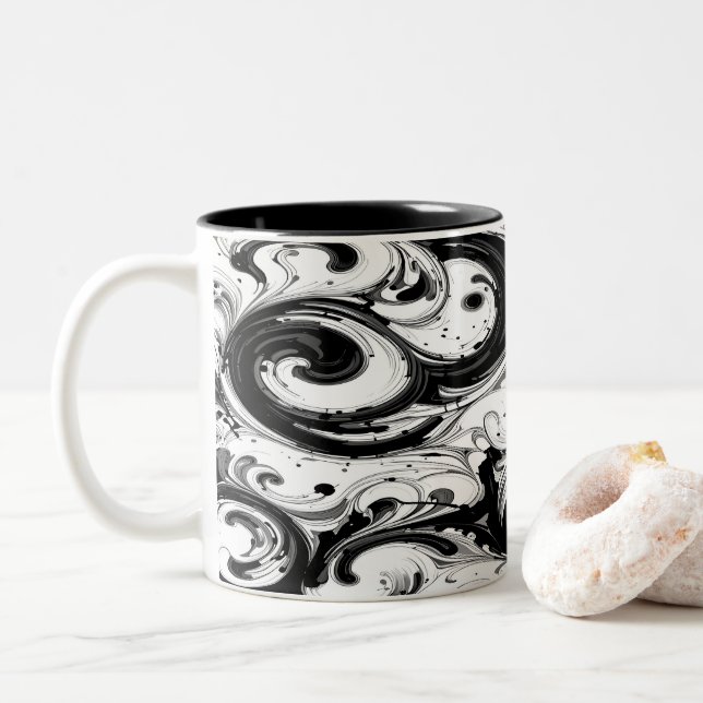 Caneca De Café Em Dois Tons Esbranquiçado e branco (Com Donut)