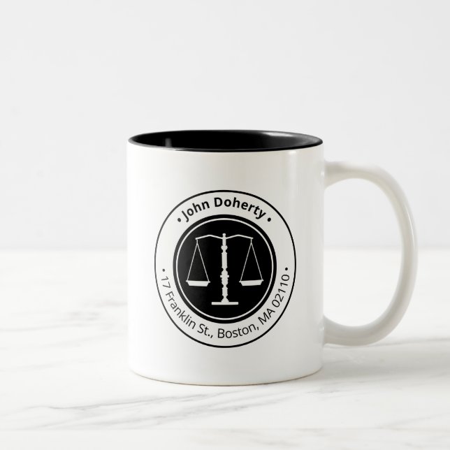 Caneca De Café Em Dois Tons Escalas da Justiça com Classe | Escritório de Advo (Direita)