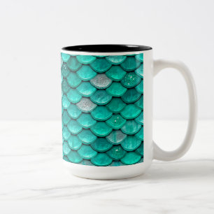 Caneca De Café Em Dois Tons Escalas da sereia do Aqua do verde do brilho da