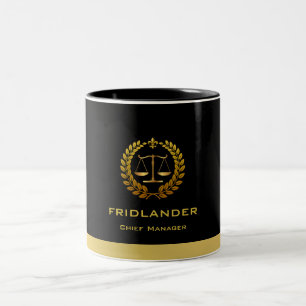 Caneca De Café Em Dois Tons Escamas da Justiça pretas e douradas elegantes par