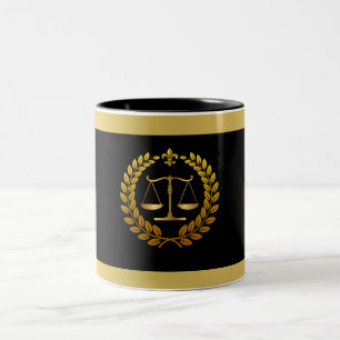 Caneca De Café Em Dois Tons Escamas da Justiça pretas e douradas elegantes par