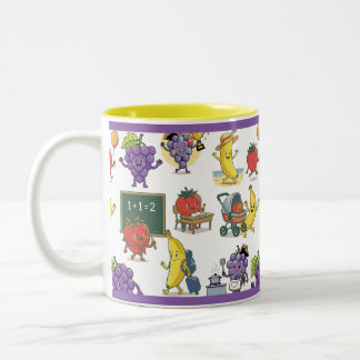 Caneca De Café Em Dois Tons Escola de Frutas Divertidas Padrão de Cartoon Seam