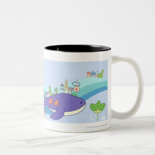 Caneca De Café Em Dois Tons Escola dos peixes que nadam na cidade subaquática