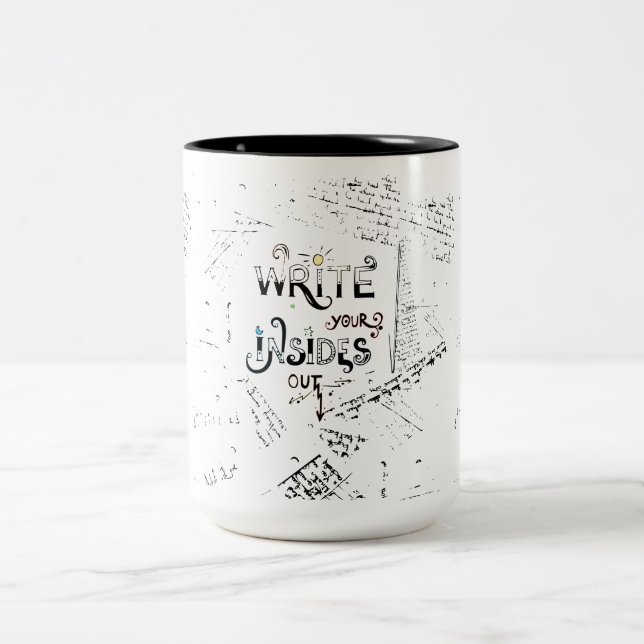 Caneca De Café Em Dois Tons Escreva suas Dentro! Lema de escritores motivacion (Centro)
