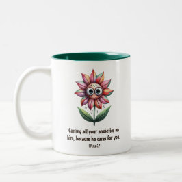 Caneca De Café Em Dois Tons Escritura Cristã Ansiedade Flor