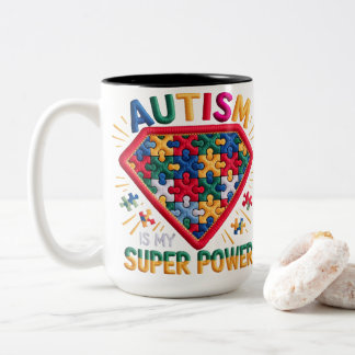 Caneca De Café Em Dois Tons Escudo de Super-Herói da Conscientização do Autism