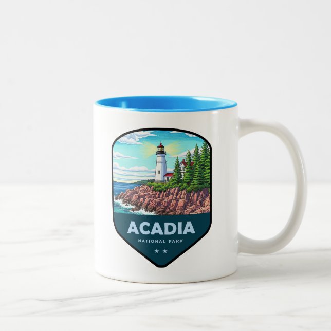 Caneca De Café Em Dois Tons Escudo do Parque Nacional Acadia (Direita)