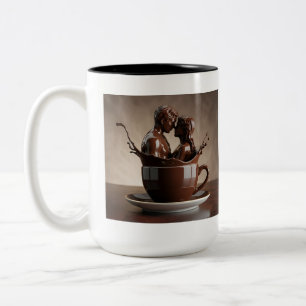 Caneca De Café Em Dois Tons Escultura romântica de amantes de chocolate na Cop