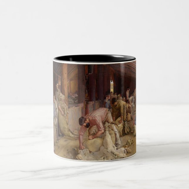 Caneca De Café Em Dois Tons Escutando os Rams (Arte australiana) (Tom Roberts) (Centro)