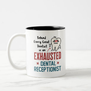 Caneca De Café Em Dois Tons Esgotado Recepcionista Dental Engraçado Escritór