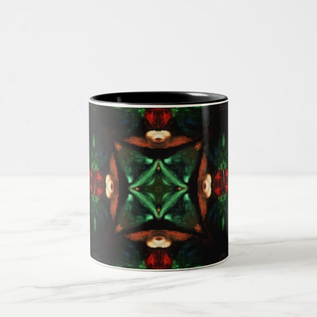 Caneca De Café Em Dois Tons Esmeralda verde âmbar linda arte geométrica (Centro)