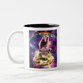 Caneca De Café Em Dois Tons Espaço Cat Llama Pug Riding Nachos