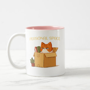 Caneca De Café Em Dois Tons Espaço Pessoal Gato Laranja numa Caixa