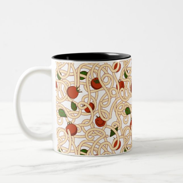 Caneca De Café Em Dois Tons Espaguete massa comida italiana com tomate (Esquerda)