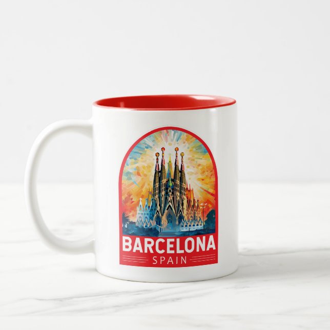Caneca De Café Em Dois Tons Espanha de Barcelona La Sagrada Familia Viagem Art (Esquerda)