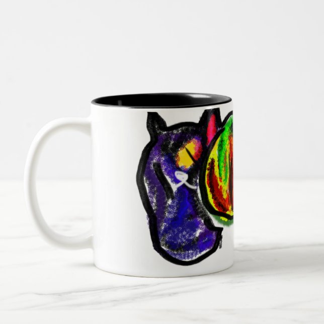 Caneca De Café Em Dois Tons Espera de outono de gato preto (Esquerda)