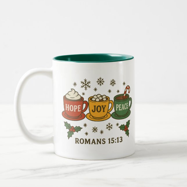 Caneca De Café Em Dois Tons ESPERANÇA ALEGRIA PAZ e CACAU (Esquerda)