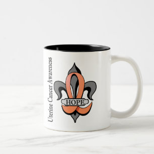 Caneca De Café Em Dois Tons Esperança uterina do cancer da flor de lis