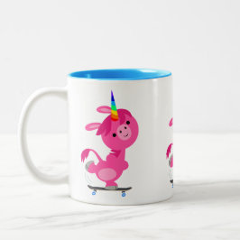 Caneca De Café Em Dois Tons Espetáculo de Cartoon de Skate Cute Unicorn