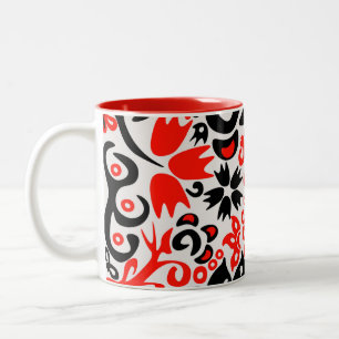 Caneca De Café Em Dois Tons Espetáculo floral de arte popular ucraniana