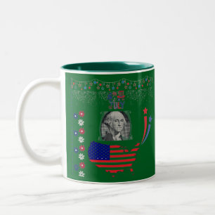 Caneca De Café Em Dois Tons Espírito da independência americana verde floresta