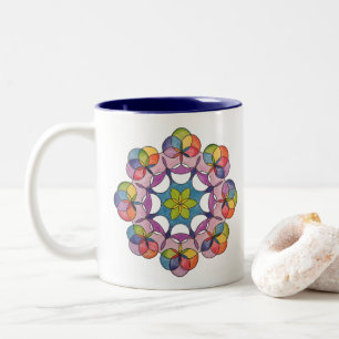 Caneca De Café Em Dois Tons Espiritual de Mandala Geométrica Desenhada por Láp
