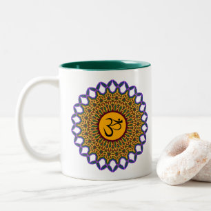 Caneca De Café Em Dois Tons Espiritual Mandala Yoga Om Peacock Kaleidoscope