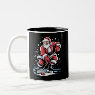 Caneca De Café Em Dois Tons Esportes de Natal Papai Noel joga hóquei no gelo X